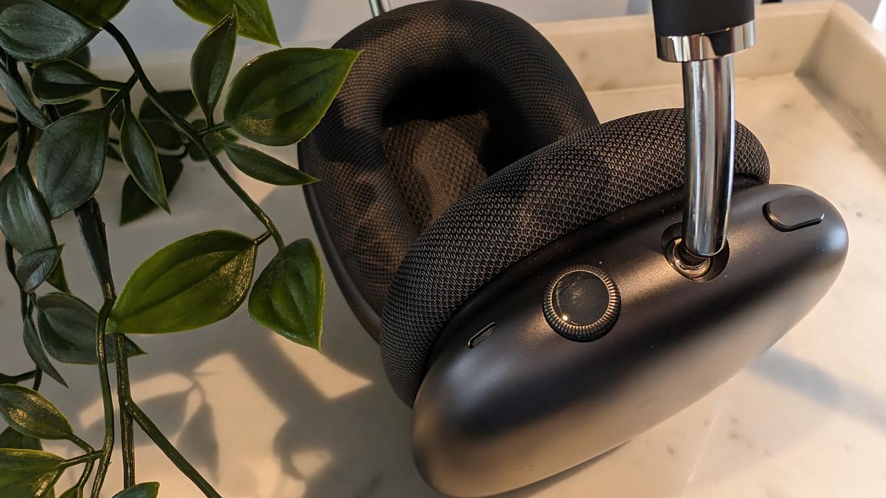 Apple AirPods Max controls close up. Picture: Lauren Chaplin.