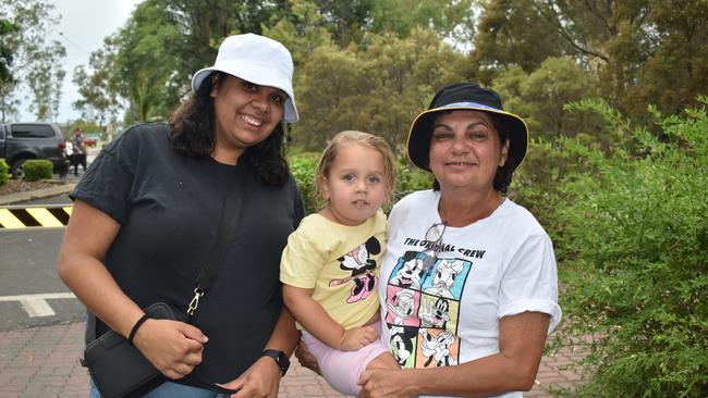 (Left to right) Rebecca, Charlotte and Shona at the Great Australian Bites Australia Day event 2023. Picture: Chloe Cufflin.