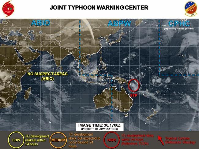 The Joint Typhoon Warning Centre, based in Pearl Harbor, has put out a notice advising there is a high chance of a tropical cyclone developing off the coast of Queensland in the next 24 hours.