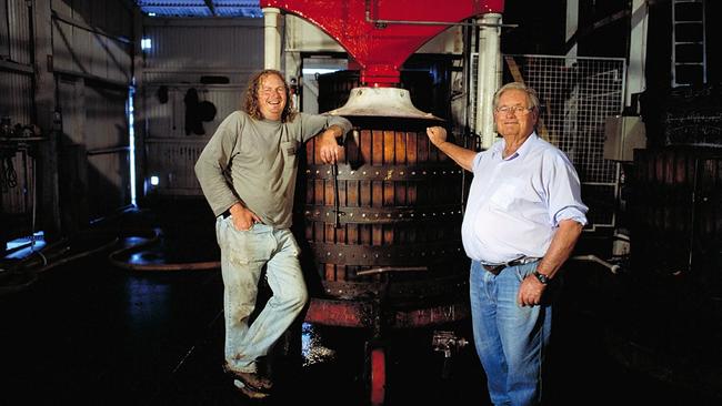 Chester Osborn and his father, d'Arry, working at the winery.