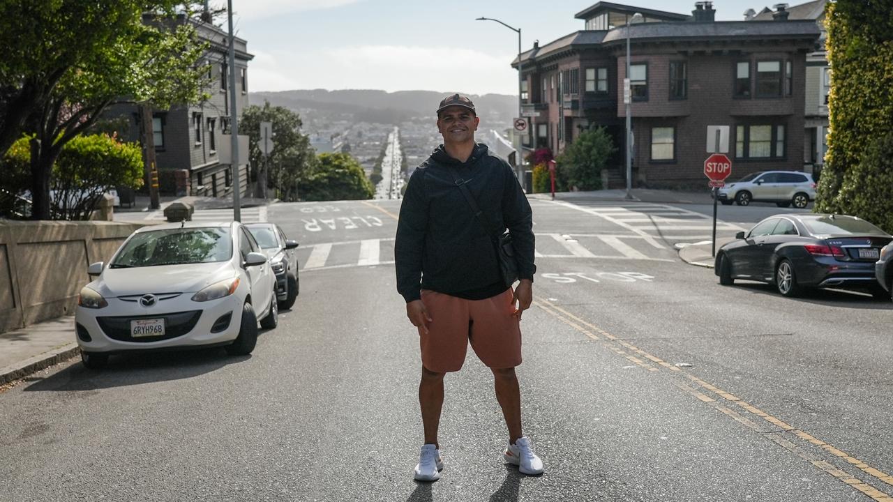 Mitchell took a pit stop in San Francisco before heading to Philadelphia to meet a hamstring specialist. Picture: Sunny Brar/South Sydney Rabbitohs.