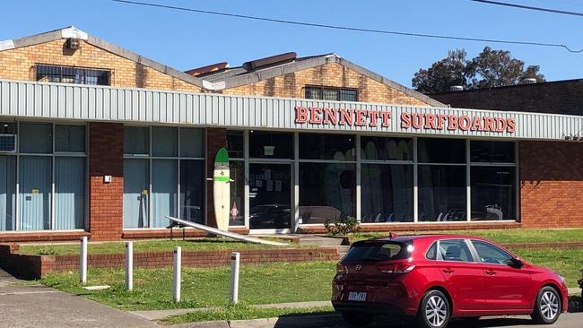 The Bennett Surfboards shop and warehouse at Brookvale this week with the mezzanine levels on the first floor. Picture: Jim O'Rourke