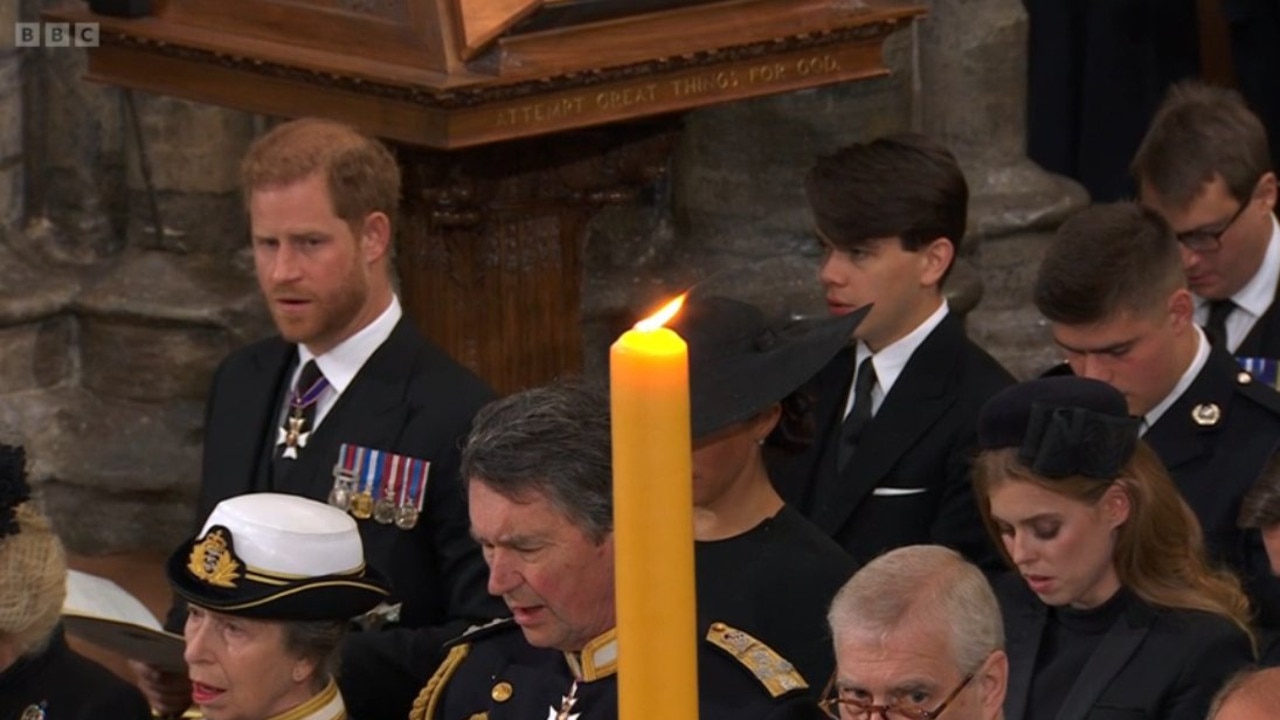 Viewers were quick to point out it was a similar situation to Meghan being blocked by a candle on the broadcast of Queen Elizabeth II’s funeral. Picture: BBC