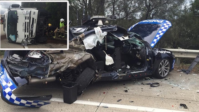 The scene of truck and police car crash on the M1. Photo: Ali Marks