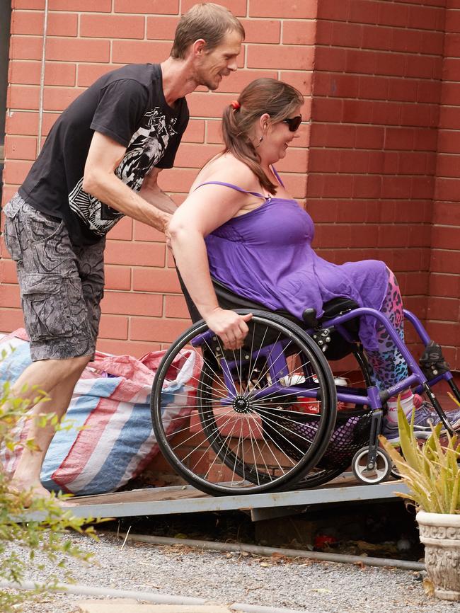 Hazel Passmore and her partner laughing as they arrive home at Daveron Park. Picture: Matt Loxton