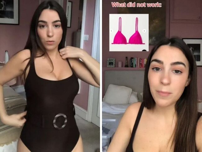 Fashion fan went on the hunt to find the best swimsuits for bigger busts. Picture: tiktok/@lizambelmonte.