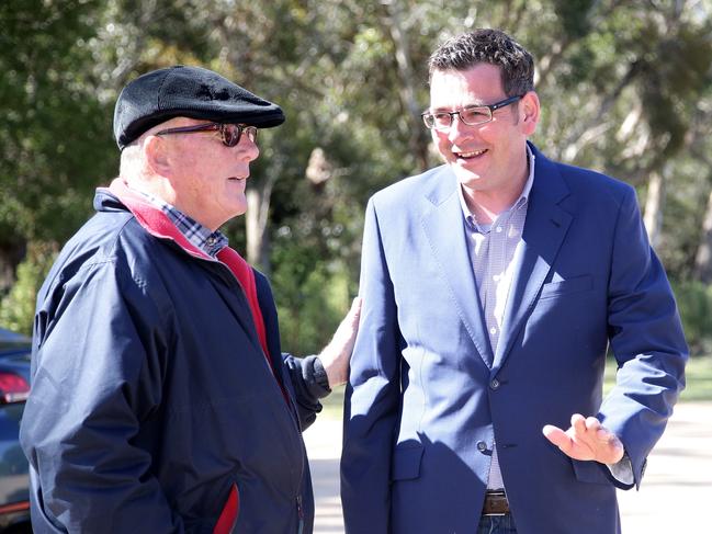 Then opposition leader Daniel Andrews with Lloyd Williams at Macedon Lodge in 2014 in Mount Macedon. Picture: Hamish Blair