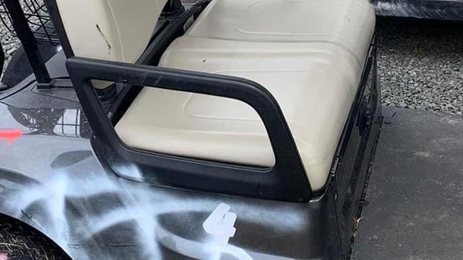 The golf carts were tagged in red, white and black spray paint. Picture: Facebook