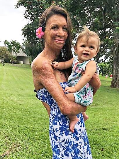 With her 10-month-old son Hakavai.