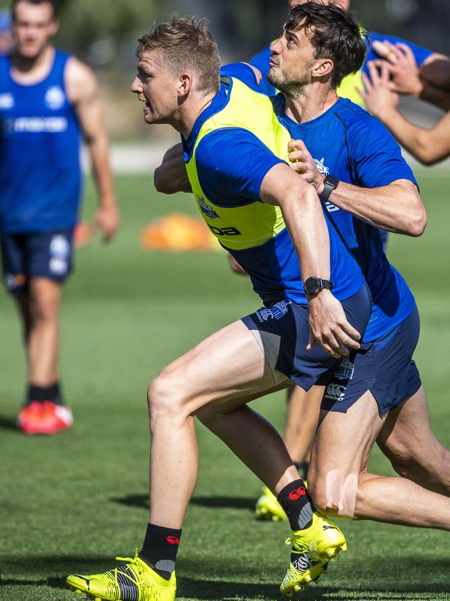 A fit-looking Ziebell holds his ground in a stoppage. Picture: Jake Nowakowski