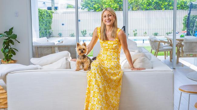 TV presenter Liz Cantor with her 15-year-old pooch, Bear, at her home in Miami on the Gold Coast. Picture: Nigel Hallett.