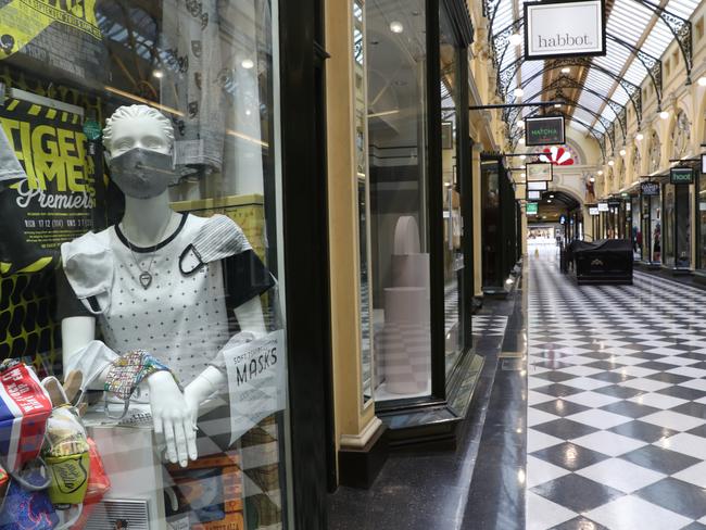 MELBOURNE, AUSTRALIA - NewsWire Photos AUGUST 6, 2020:The Block Arcade during day one of the stage four lockdown in Melbourne where people must have a work permit to be out on the roads. Picture: NCA NewsWire / David Crosling