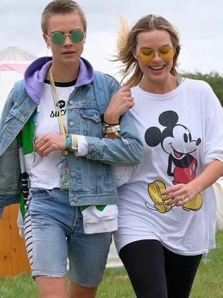 Cara Delevingne and Margot Robbie at Glastonbury. Picture: Instagram