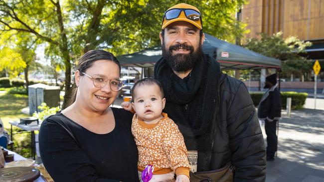 Adrianna Aspinall and Aaron Blades with baby Amahni Blades at the NAIDOC arts and craft market at Grand Central, Saturday, July 9, 2022. Picture: Kevin Farmer