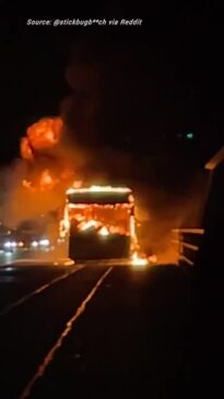 Bus engulfed in flames on Westgate bridge