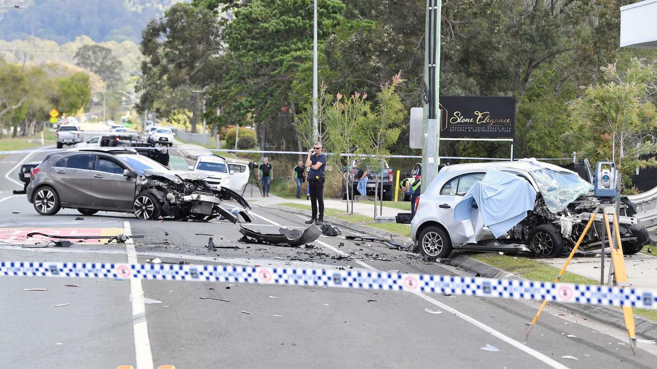 A woman has died in a horror crash involving a young driver allegedly in a stolen Mercedes outside a school on the Sunshine Coast. Picture: Patrick Woods.