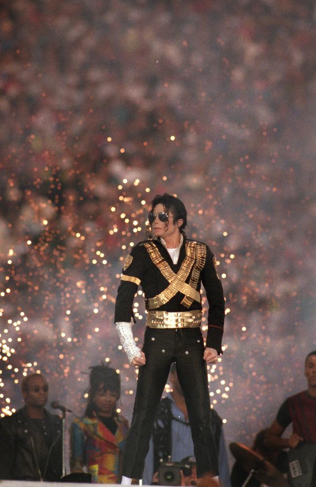 1993: Michael Jackson started his performance standing still for two minutes, before playing a short best of set including ‘Jam’,” ‘Billie Jean’, ‘Black or White’ and ‘We are the World’. Picture: George Rose/Getty Images