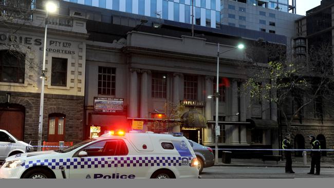 Police outside Inflation nightclub on King Street after an overnight shooting inside the club. Picture: Andrew Henshaw