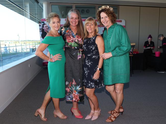 MELBOURNE, AUSTRALIA - MARCH 15 2024 Josette Duffy, Paula Sprierings, Andrea and Sharon Tyrrell attend the 2024 Pakenham Cup Picture: Brendan Beckett