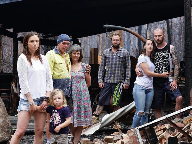 SYDNEY, AUSTRALIA - January 25: Daily Telegraph:New Years Eve Bushfires wiped out the Buchanan Family homes located in Euro Bodalla Shire. For Parents Ash and Bridgette, along with their daughter Roxanne Buchanan and her husband Mitchell Hyde with children Jack and Billie Hyde and son Bo and his wife Stacey Buchanan life will never quite be the same after a devastating loss, yet the family bond is stronger than ever, situated on the New South Wales South Coast, on January 25, 2020. DailyTelegraph/ Gaye Gerard