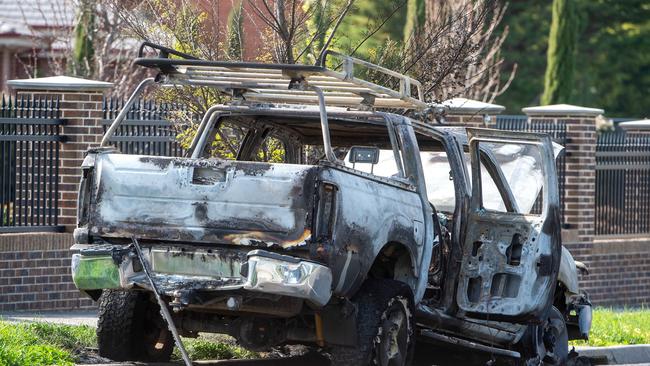 A burnt-out car found in Elphinstone Boulevard, a short distance away. Picture: Jay Town