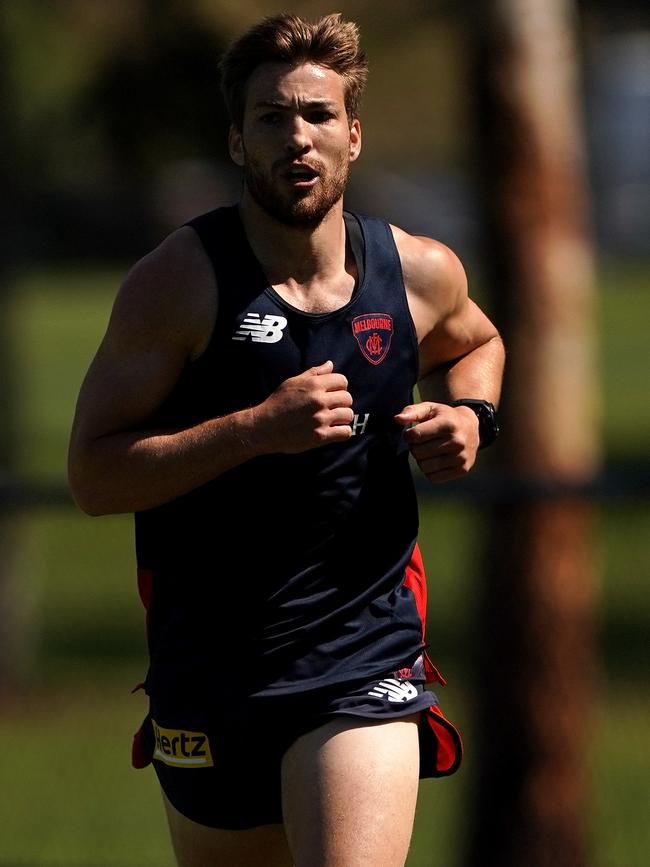 Jack Viney pushes himself during pre-season training at Melbourne.