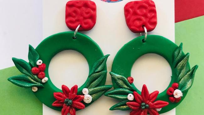 Christmas wreath earrings from Six Siblings Studio's seasonal range.