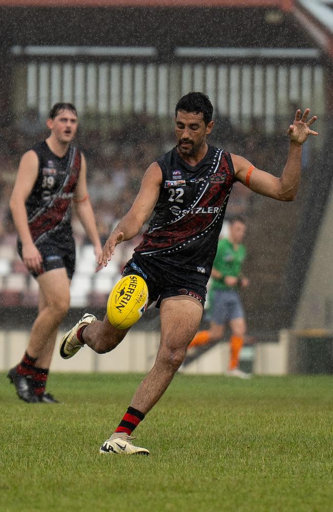 Marlion Pickett playing for the Tiwi Bombers in the 2024-25 NTFL season. Picture: Jack Riddiford / AFLNT Media