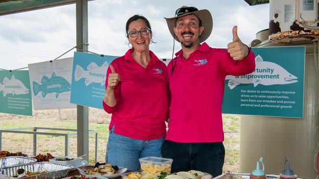 Tarun and Dan Richards, co-owners as local farm Humpty Doo Barra, celebrated National Barra Day in style. Picture: Pema Tamang Pakhrin