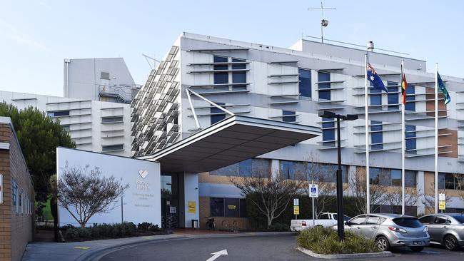 University Hospital Geelong (Geelong Hospital) main entrance on Bellerine Street. Picture: Alan Barber