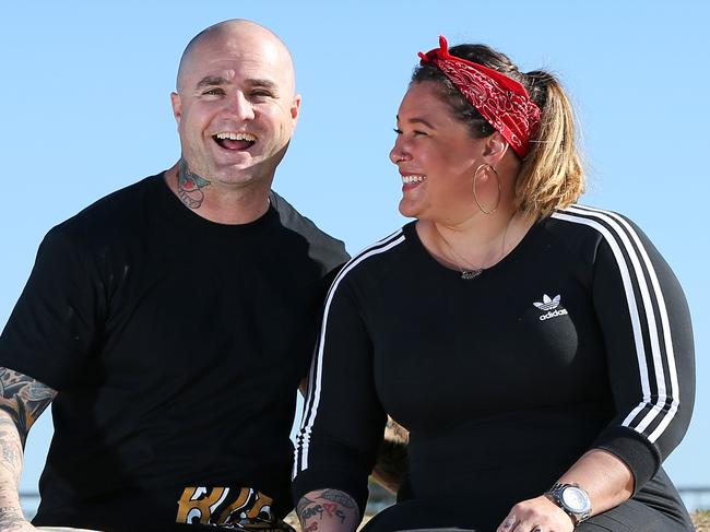 NETWORK STORY - Ben Higgs is running the first ever 24-hour treadmill run at all 280 Anytime Fitness gyms around Australia to raise awareness of suicide. Ben has lost several friends to suicide and has struggled with depression himself. Pictured with his wife Alicia at Maroubra. Picture: Toby Zerna