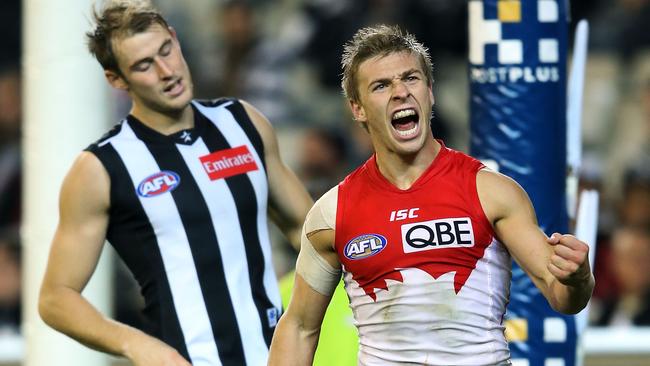 Kieran Jack and Sydney finally defeated Collingwood in 2013 after eight seasons losing to the Pies. Picture: Getty Images