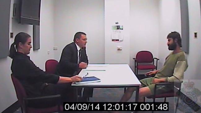 John Peros is interviewed by police at police headquarters in Brisbane. Source: Supplied