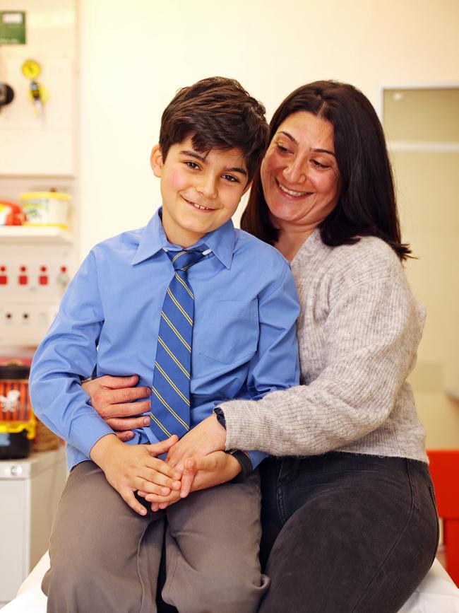 Eight year-old Charlie Zeaiter with his mum Mary at The Children’s Hospital in Westmead. Picture: Sam Ruttyn