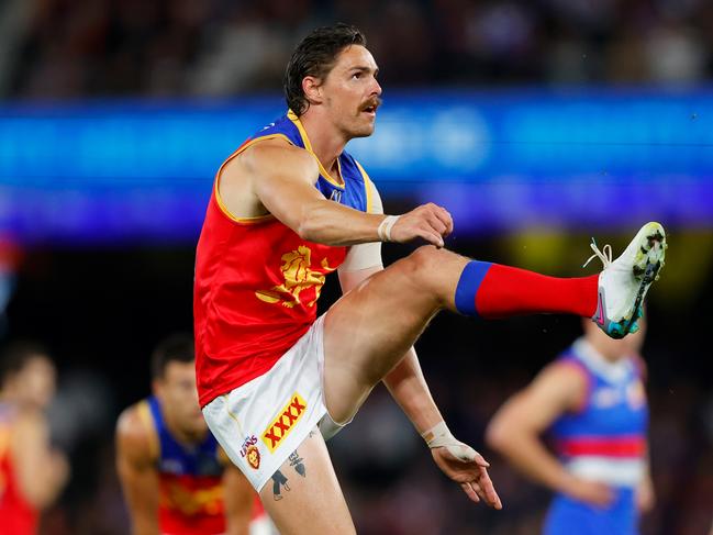 Lions forward Joe Daniher had an unhappy night against the Bulldogs. Picture: Dylan Burns/AFL Photos via Getty Images