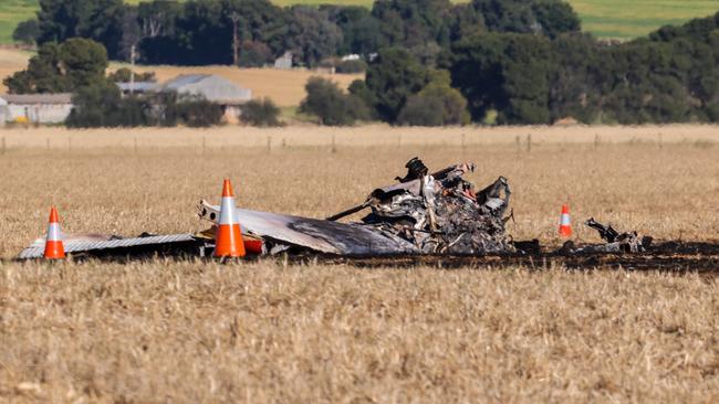 The shattered wreckage of the plan in a paddock on Mumfords Rd, Redhill. Picture: Russell Millard Photography