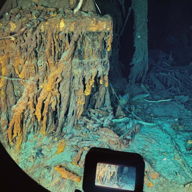 Photos of the sunken Titanic wreck captured by explorers on board the OceanGate Titan. Picture: OceanGate/Facebook