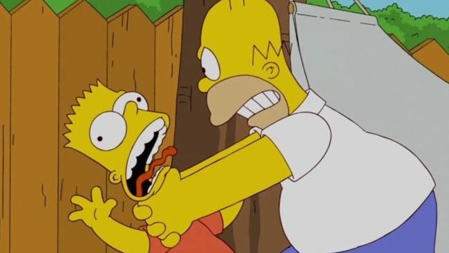 Homer throttling Bart has been one of the show’s longest-running gags, but Homer has now conceded that 'times have changed'. Picture: Fox/The Times