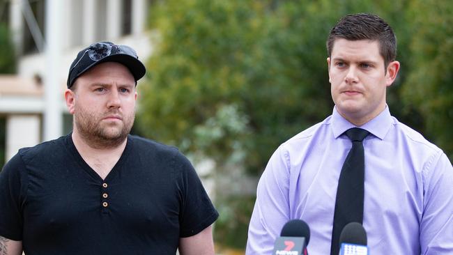 Brother of the victim, Troy Vernon, (left) and Detective Senior Constable Alex Gemin. Picture: Sarah Matray