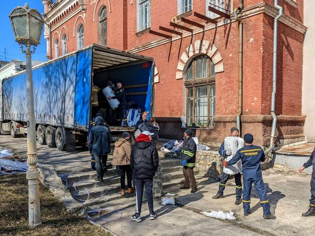 Humanitarian aid from a UN convoy being unloaded in Sumy, Ukraine. Picture: United Nations/AFP