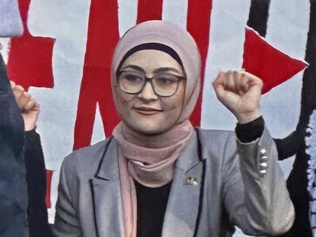 Western Australian Senator Fatima Payman met up with pro-Palestine protesters at the University of Melbourne on Wednesday afternoon, to show her support. Picture: Rebeca Borg