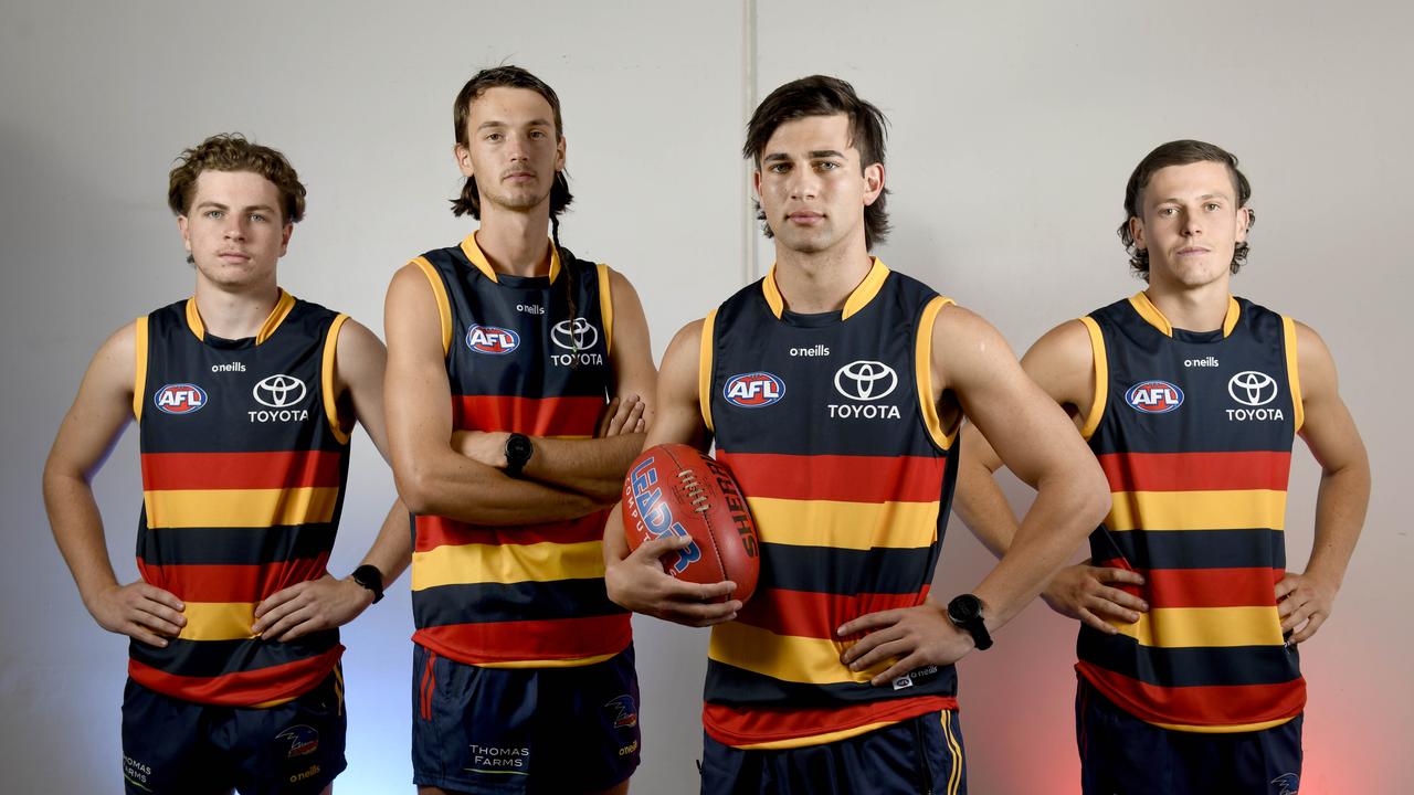 Crows draftees Zac Taylor, Luke Nankervis, Josh Rachele and Jake Soligo. Picture: Naomi Jellicoe