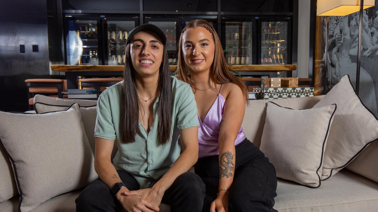 TikTok content creators Taz and Alessia are backing the Our Watch campaign. Picture: Ben Clark
