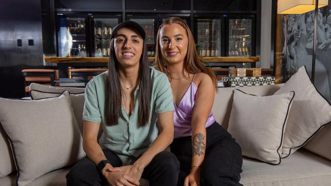 TikTok content creators Taz and Alessia are backing the Our Watch campaign. Picture: Ben Clark