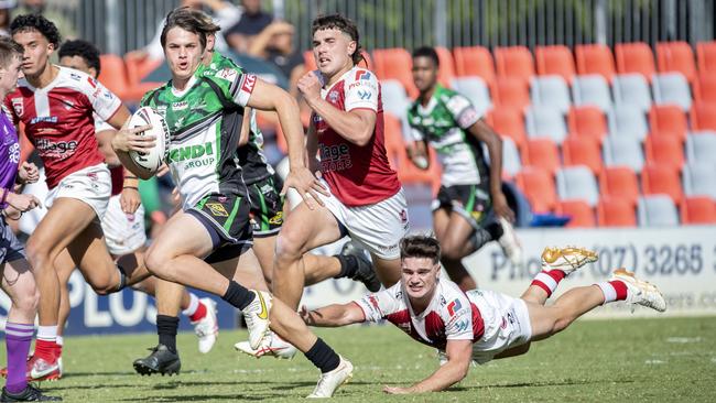 The desperation of Mitch Rogers, diving to ankle tap, was not rewarded on this occasion, but he came up trumps throughout the Meninga Cup season. - Picture: Richard Walker