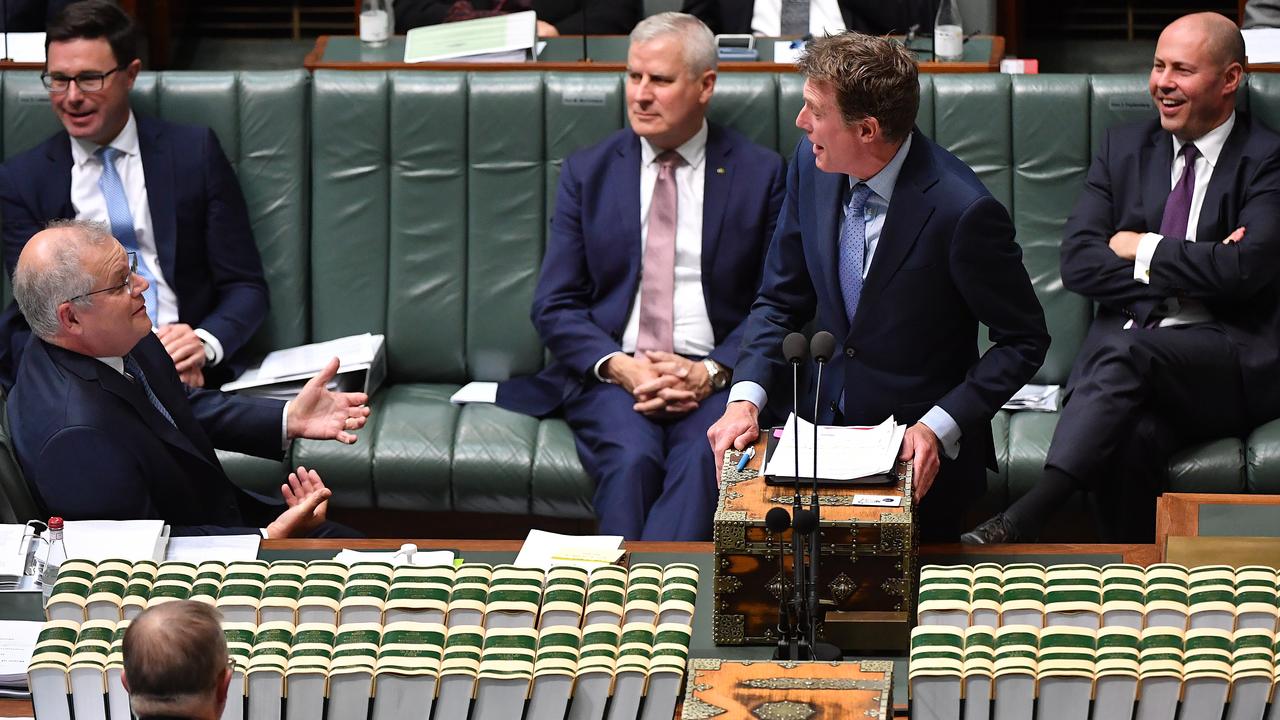 Christian Porter, the Industry, Science and Technology Minister with the Prime Minister on Thursday. Picture: Sam Mooy/Getty Images