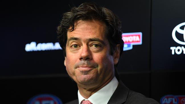 AFL CEO Gillon McLachlan in late February said the competition only had “limited exposure to the virus”. (AAP Image/James Ross) NO ARCHIVING