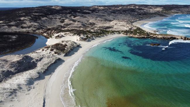 An aerial shot showing Kangaroo Island’s coastal recovery in June 2020. Picture: Flinders University