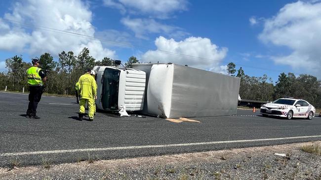Truck rollover sparks fuel clean-up near Maryborough