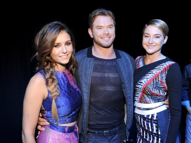 Actors Nina Dobrev, Kellan Lutz and Shailene Woodley attend FOX’s 2014 Teen Choice Awards. Picture: Wire Image